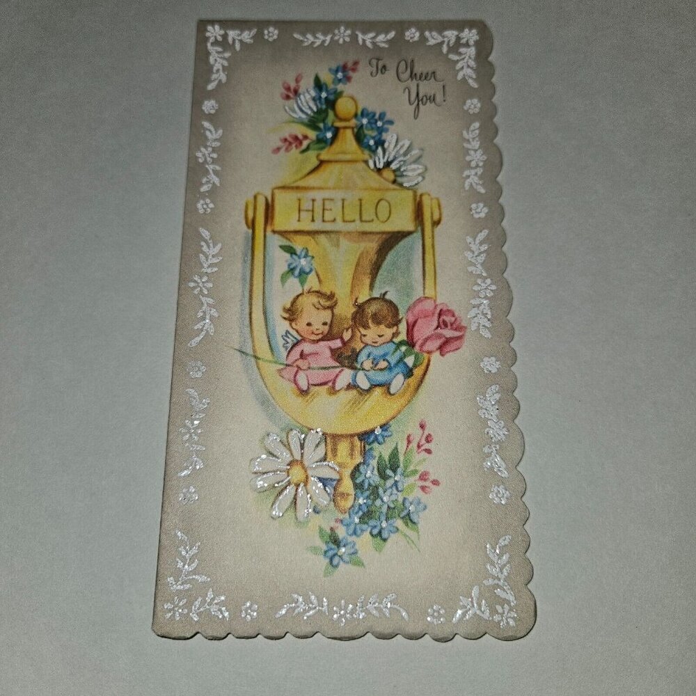VTG Get Well Greeting Card To Cheer You Baby Floral Scalloped Edges